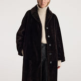 ROHE - Shearling Shawl - Collar Coat | dark chocolate