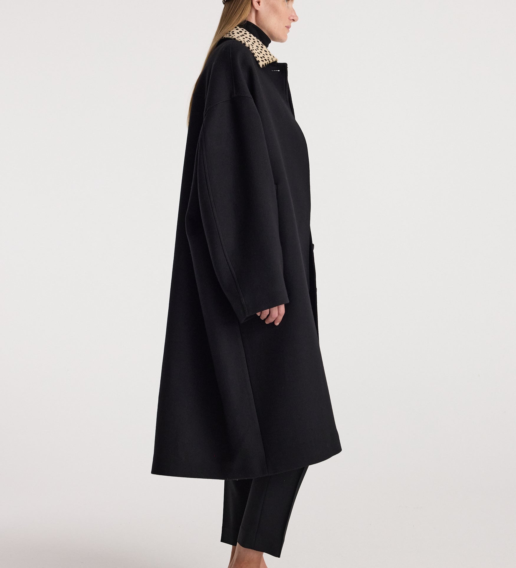 ROHE - Cheetah collar wool coat | black