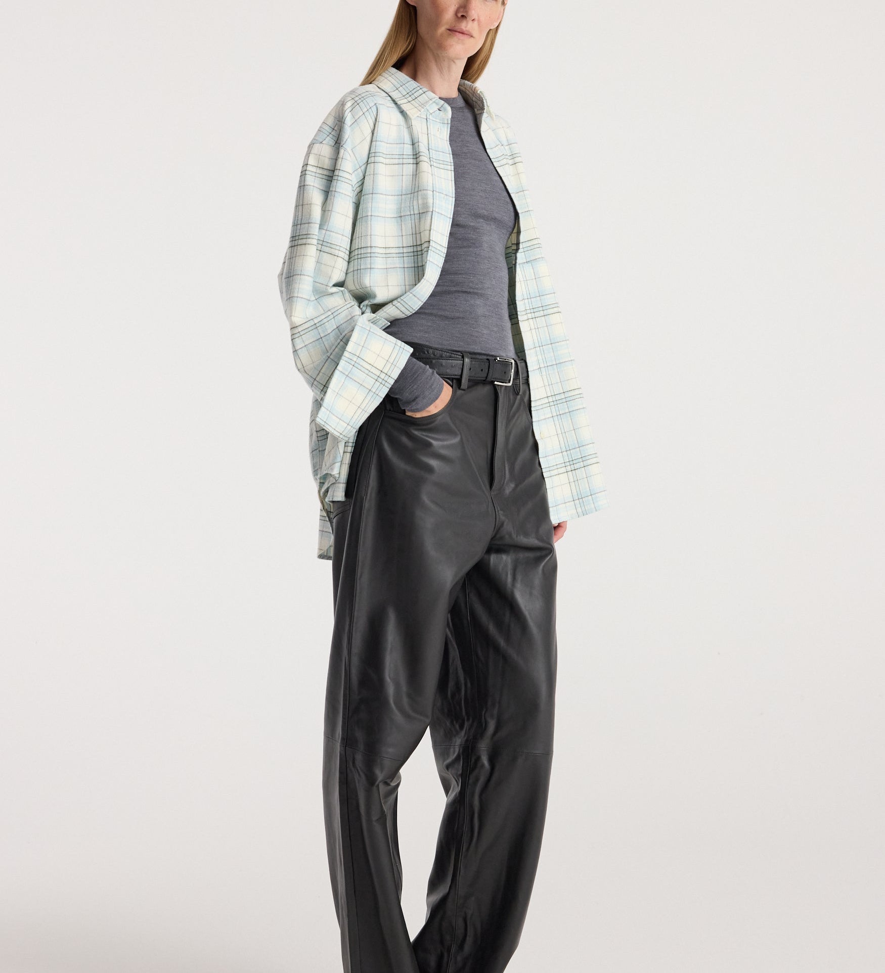 ROHE - Flannel check overshirt | sea green check