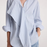 ROHE - Draped collar shirt | blue stripe