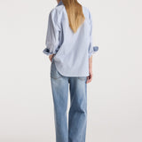 ROHE - Draped collar shirt | blue stripe