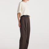 ROHE - Daria - Single pleat straight leg trousers | dark brown