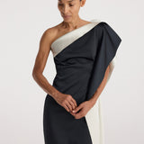 ROHE - Sculptural double - satin off - shoulder dress | black/white