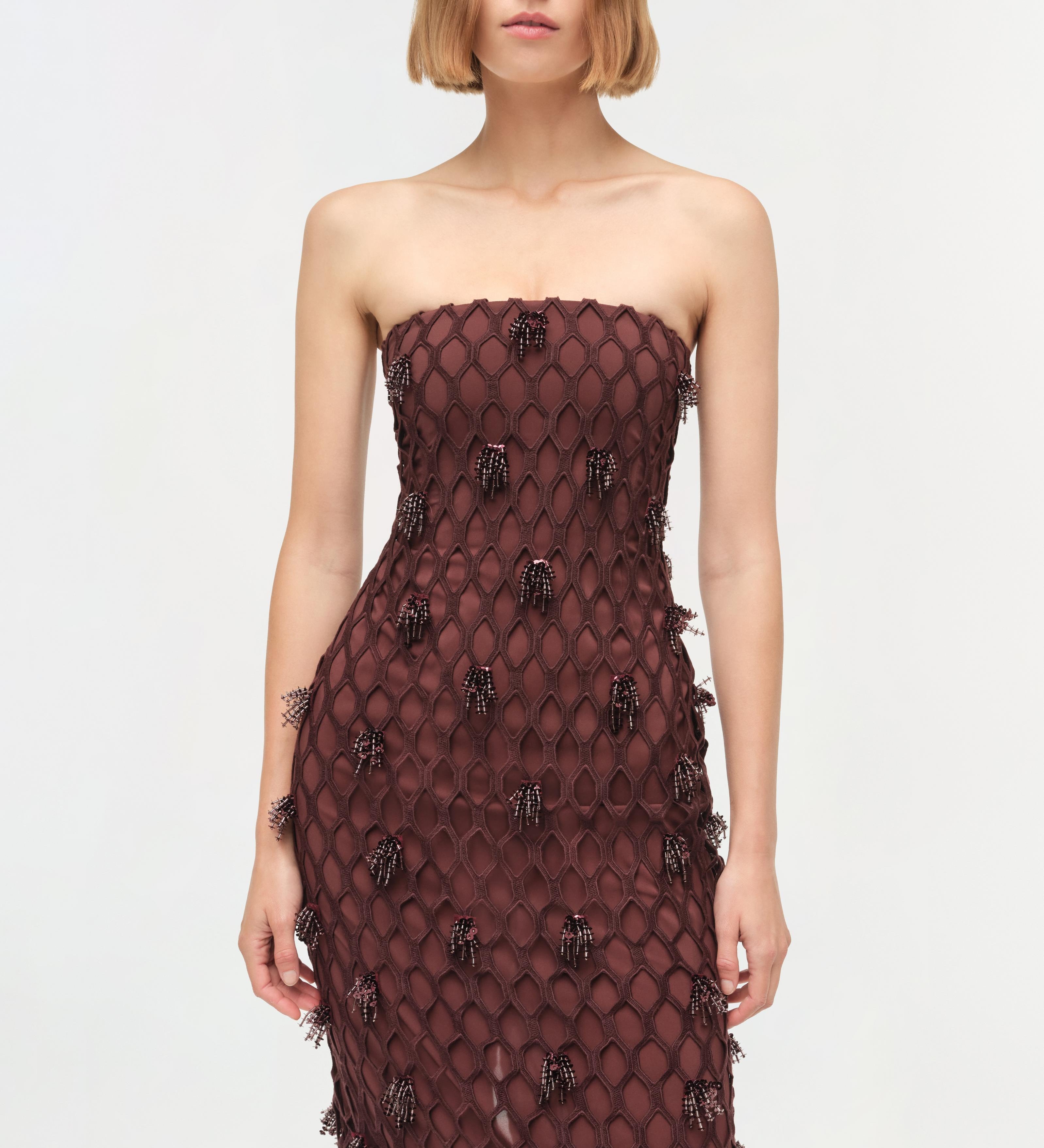 Simkhai - Iridessa Embellished Lattice Bustier Gown