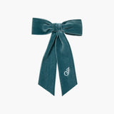Jennifer Behr - Initial Wide Velvet Bow Barrette -- Azul