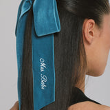 Jennifer Behr - Monogram Adley Velvet Bow Barrette -- Azul