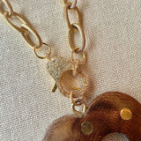 Cartolina - Menagerie - Wood Studded Heart Necklace with Pave Diamond Clasp