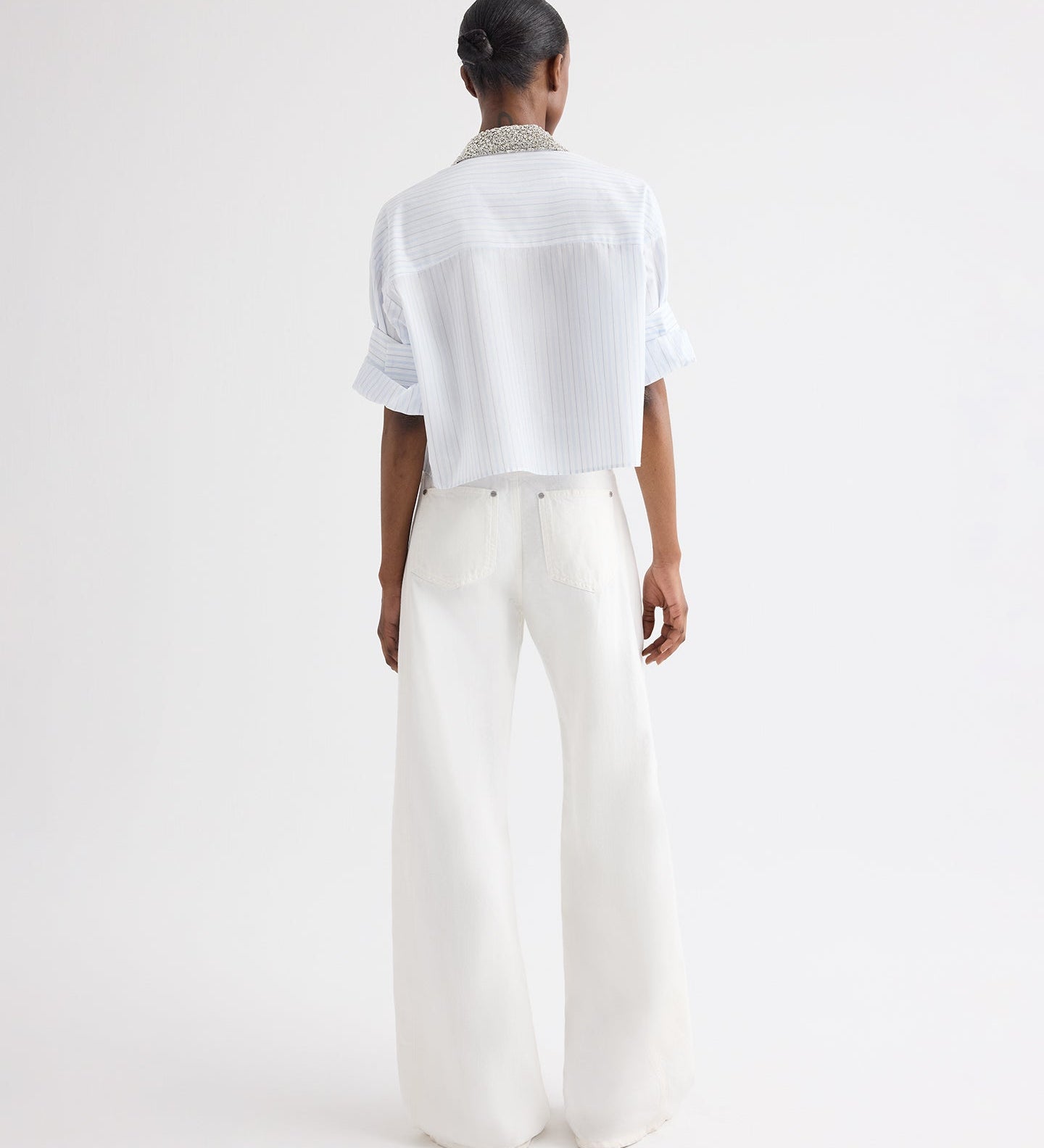 TWP - Next Ex Shirt with Crystal Collar in Cotton Stripes