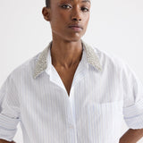 TWP - Next Ex Shirt with Crystal Collar in Cotton Stripes