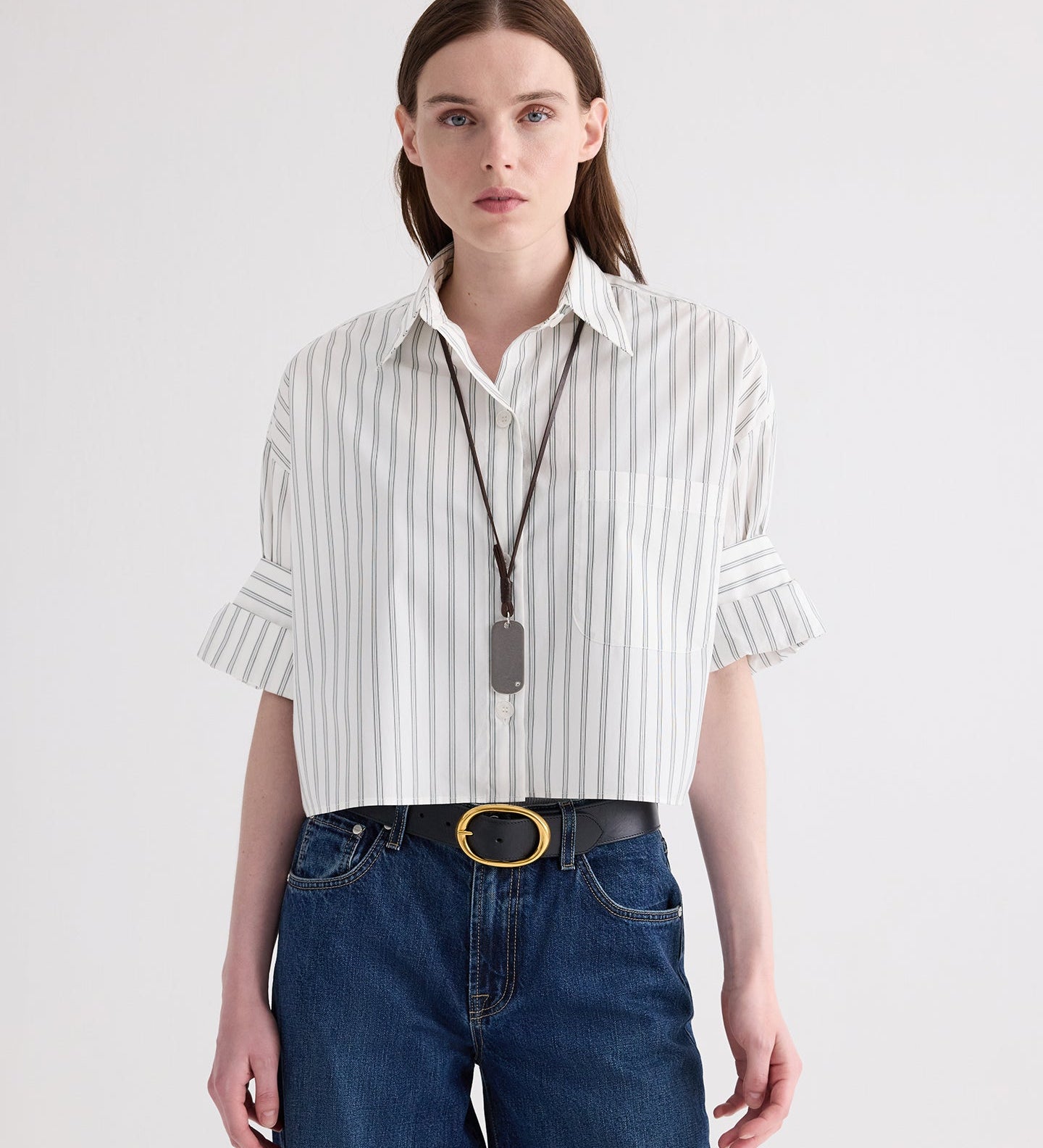 TWP - Metal Stone Mirror Necklace in Leather and Silver