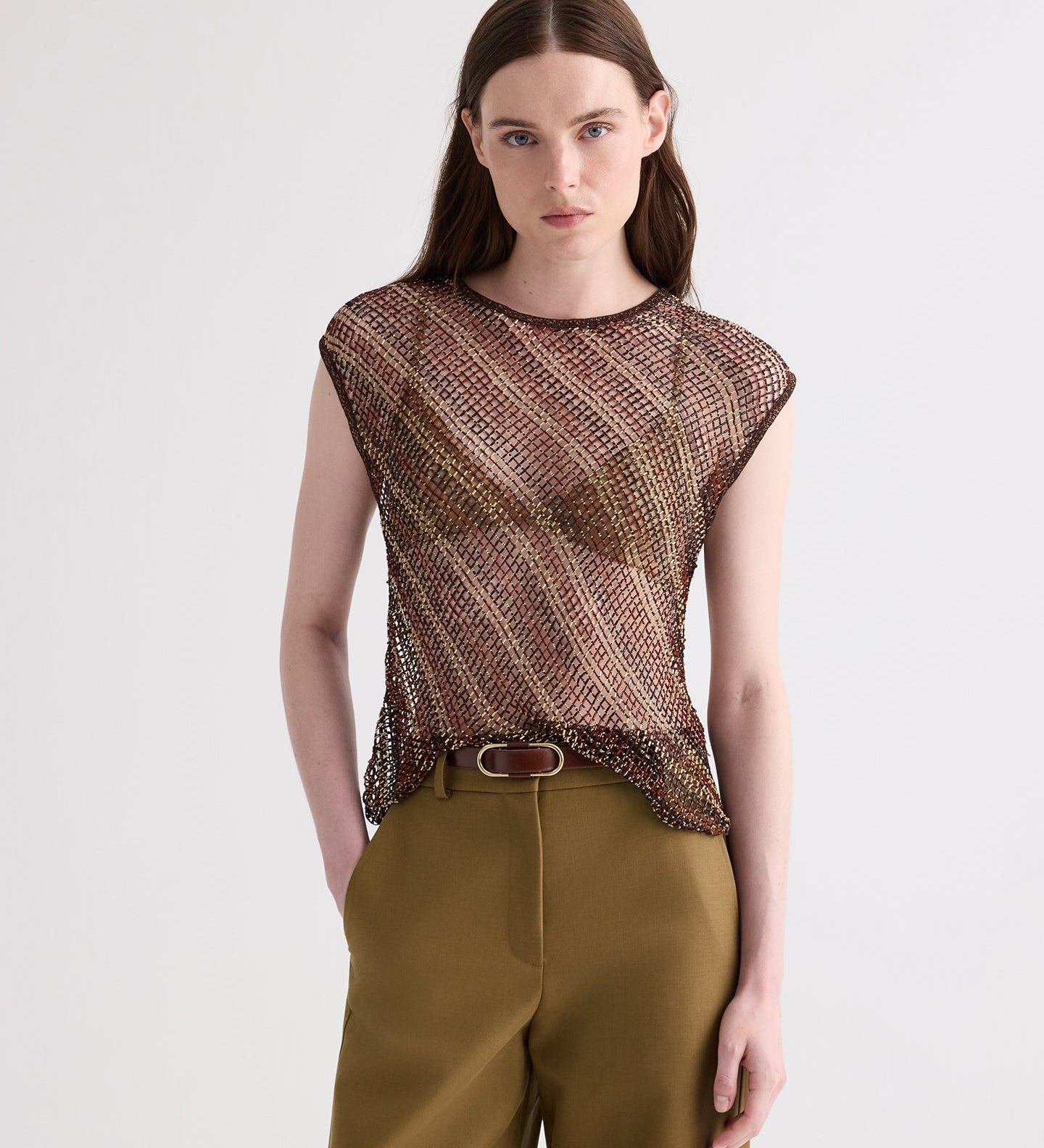 TWP - Beaded Net Tank in Bugle and Bead Net Fringe