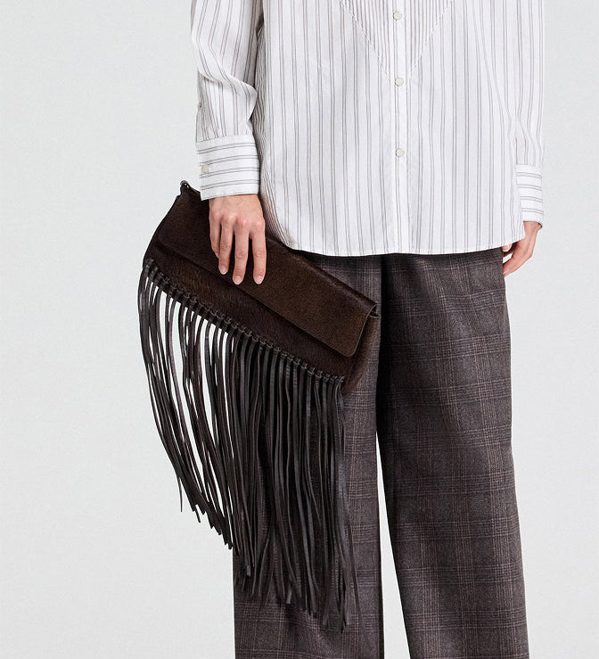 TWP - FRINGE CLUTCH - DARK CHOCOLATE