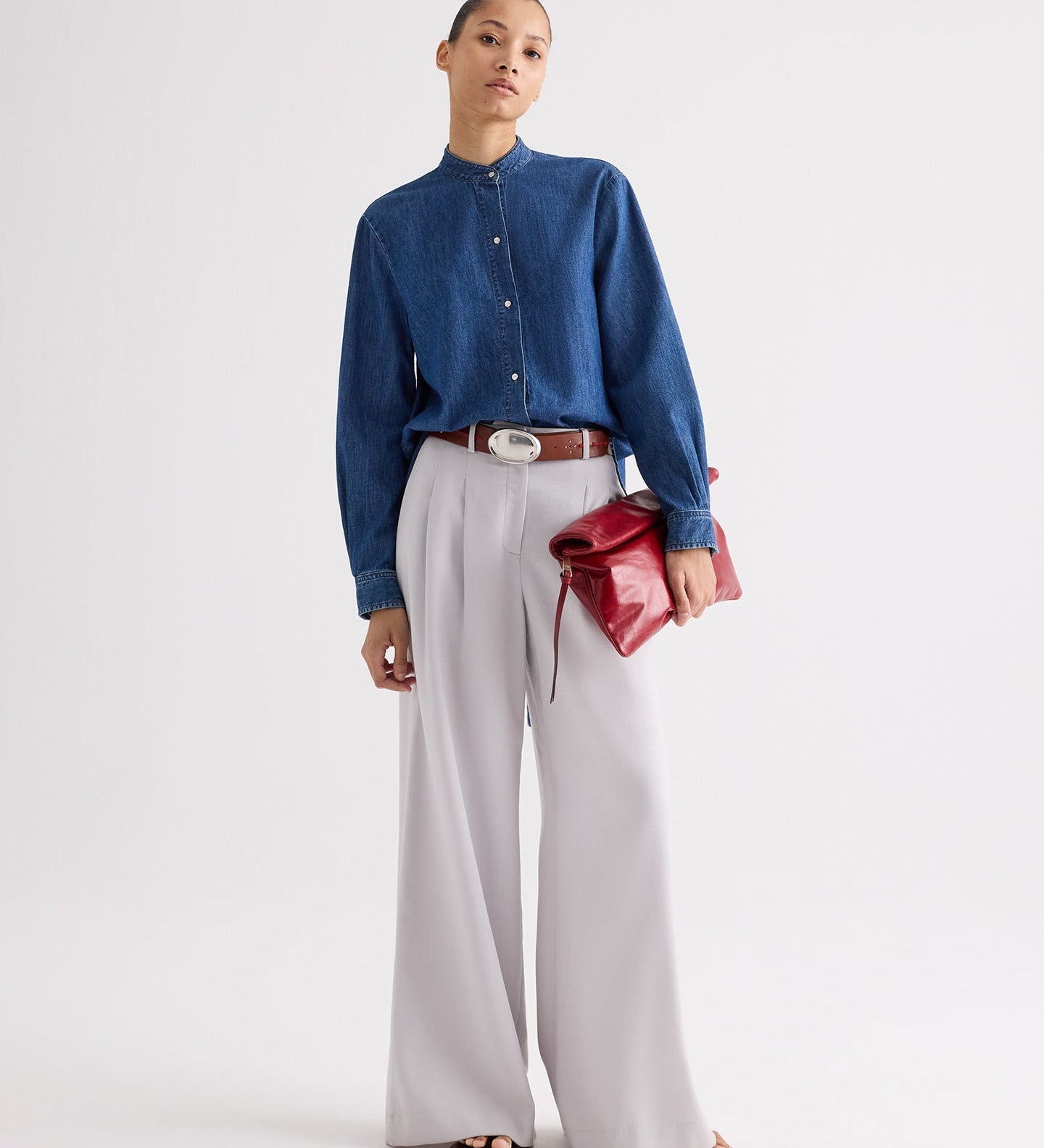 TWP - Tied Down Top in Denim Shirting