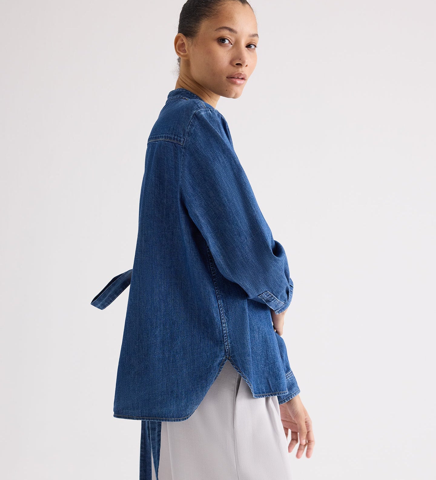 TWP - Tied Down Top in Denim Shirting