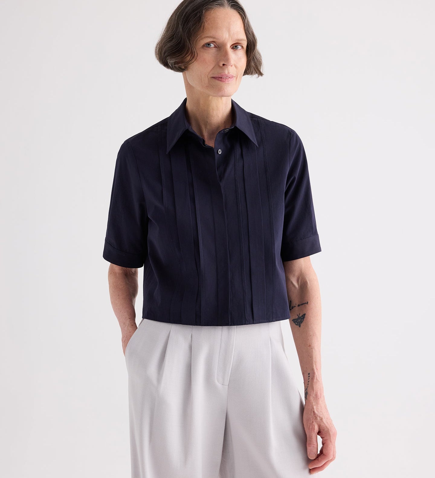 TWP - Short Lived Shirt with Pleated Placket in Super Compact Poplin