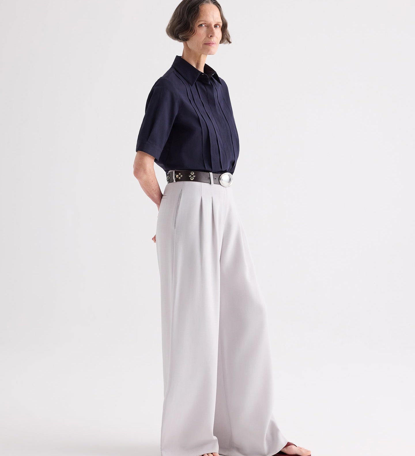 TWP - Short Lived Shirt with Pleated Placket in Super Compact Poplin