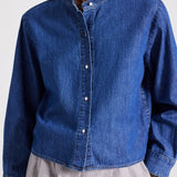 TWP - Stand Collar Cut Off Shirt in Denim Shirting