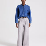 TWP - Stand Collar Cut Off Shirt in Denim Shirting