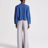 TWP - Stand Collar Cut Off Shirt in Denim Shirting