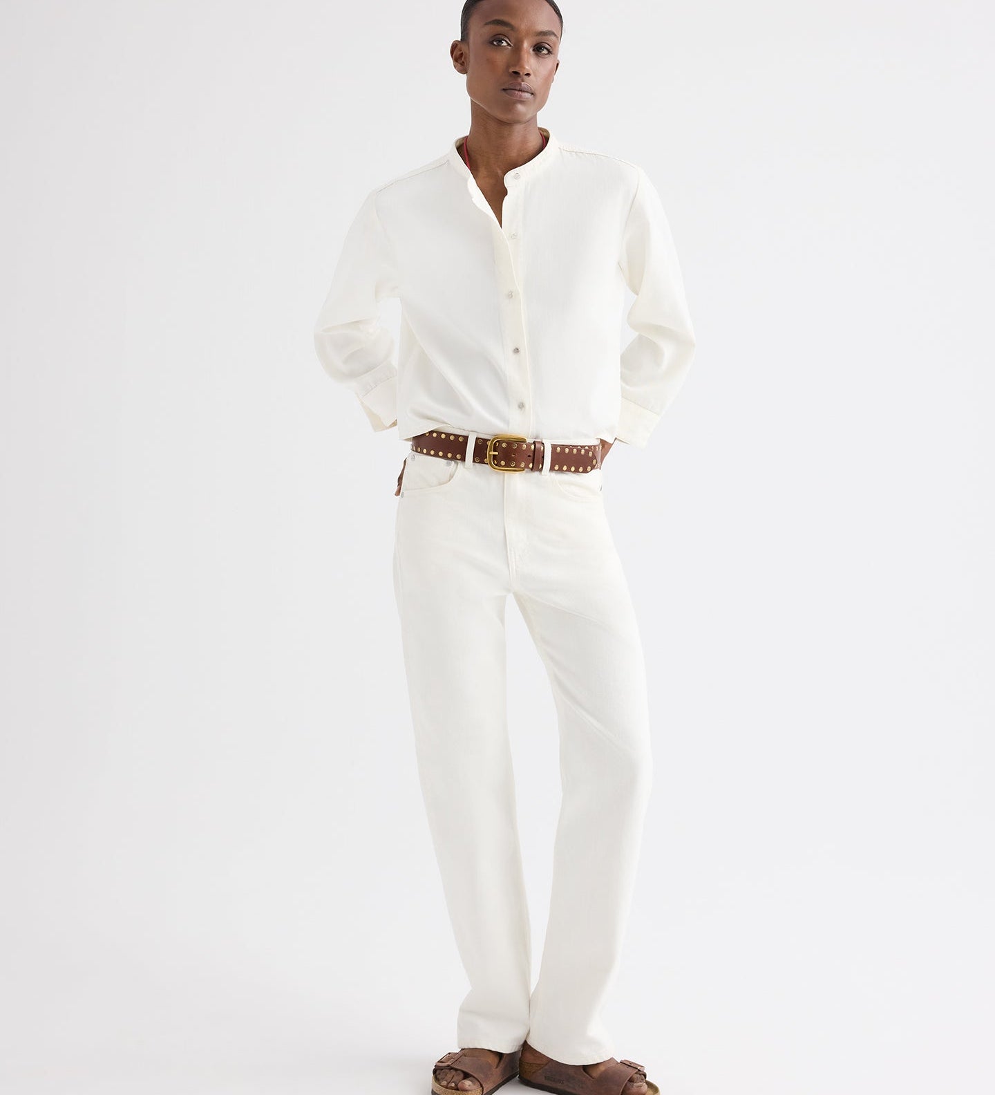 TWP - Stand Collar Cut Off Shirt in Japanese Denim