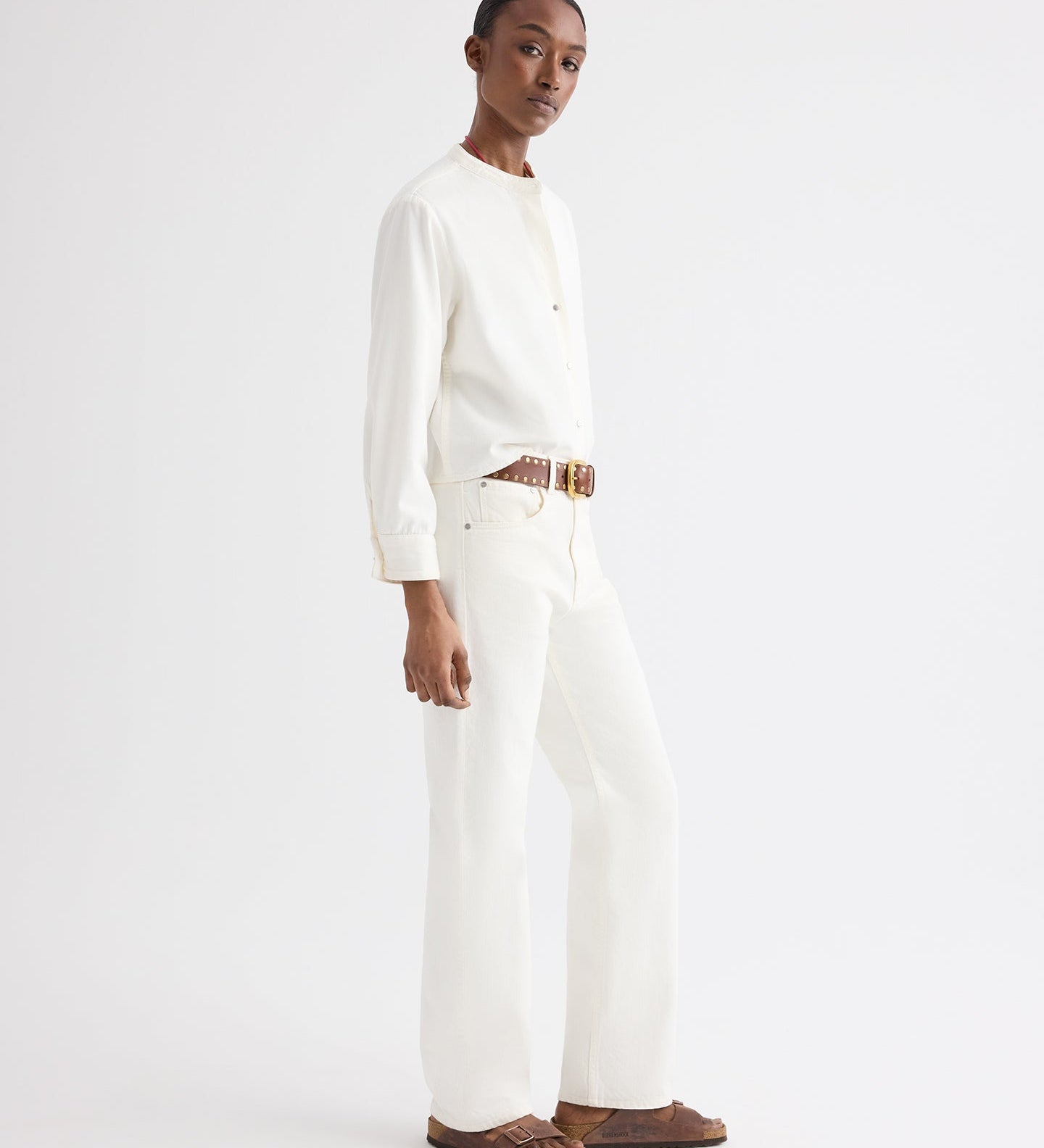 TWP - Stand Collar Cut Off Shirt in Japanese Denim