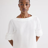 TWP - Boat Neck Top with Double Rolled Sleeve in Cotton Poplin