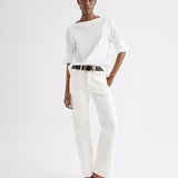 TWP - Boat Neck Top with Double Rolled Sleeve in Cotton Poplin