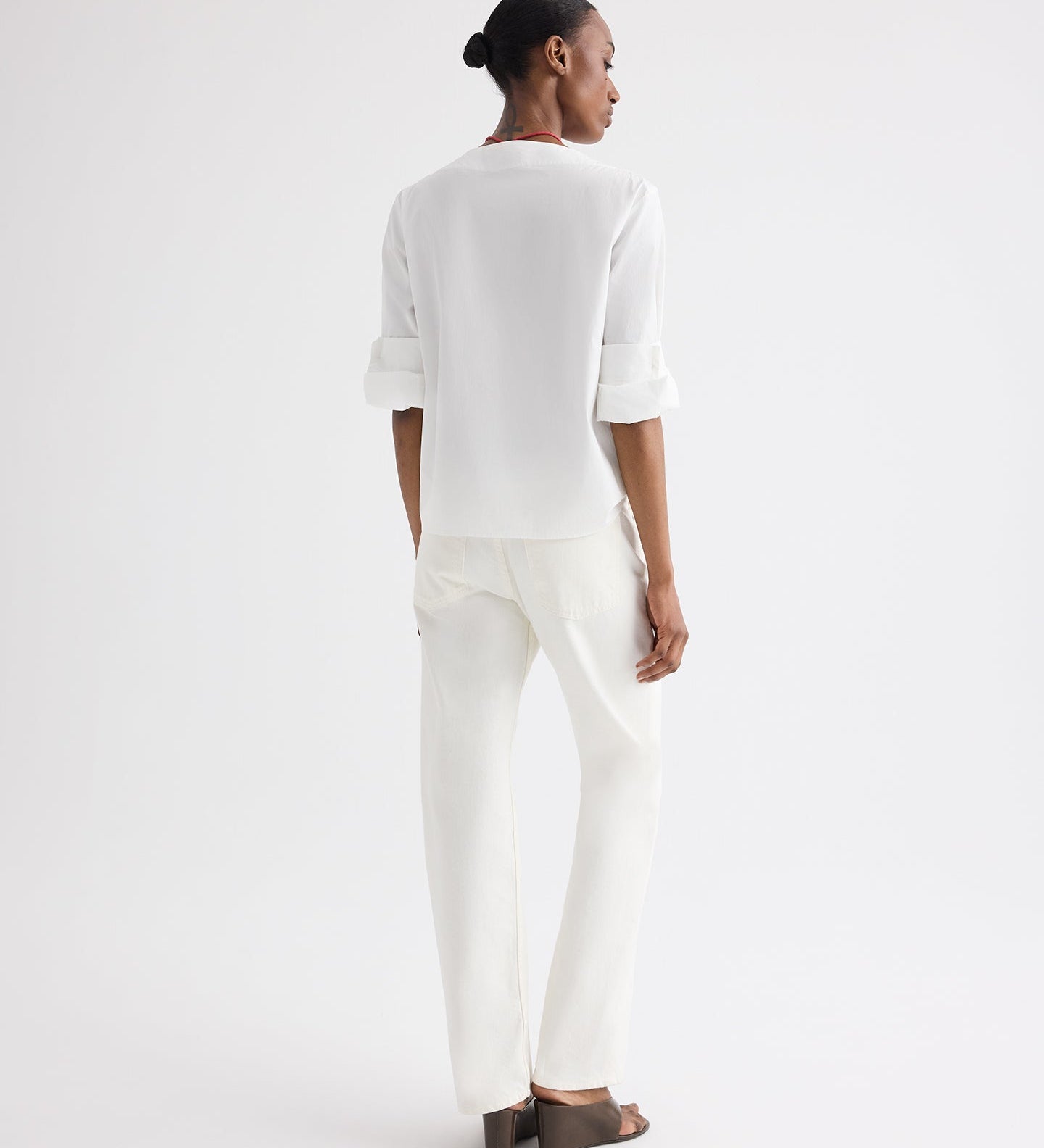 TWP - Boat Neck Top with Double Rolled Sleeve in Cotton Poplin