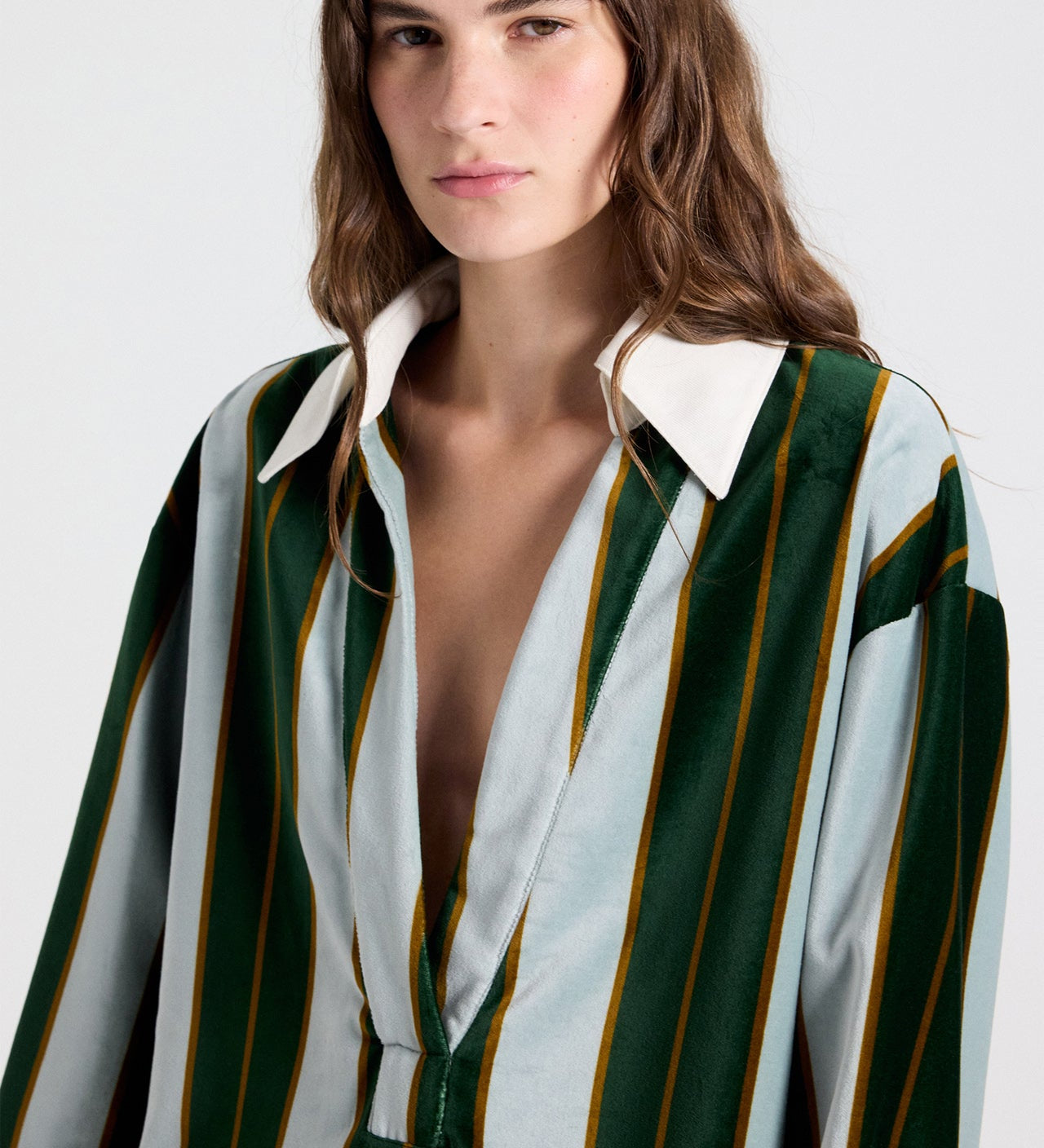 TWP - A Case of You Combo Shirt in Regency Stripe Cotton Velvet