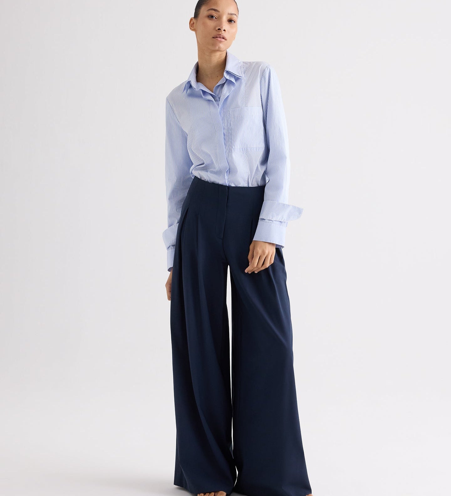 TWP - Double Layer Boyfriend Shirt in Mini Banker Stripe