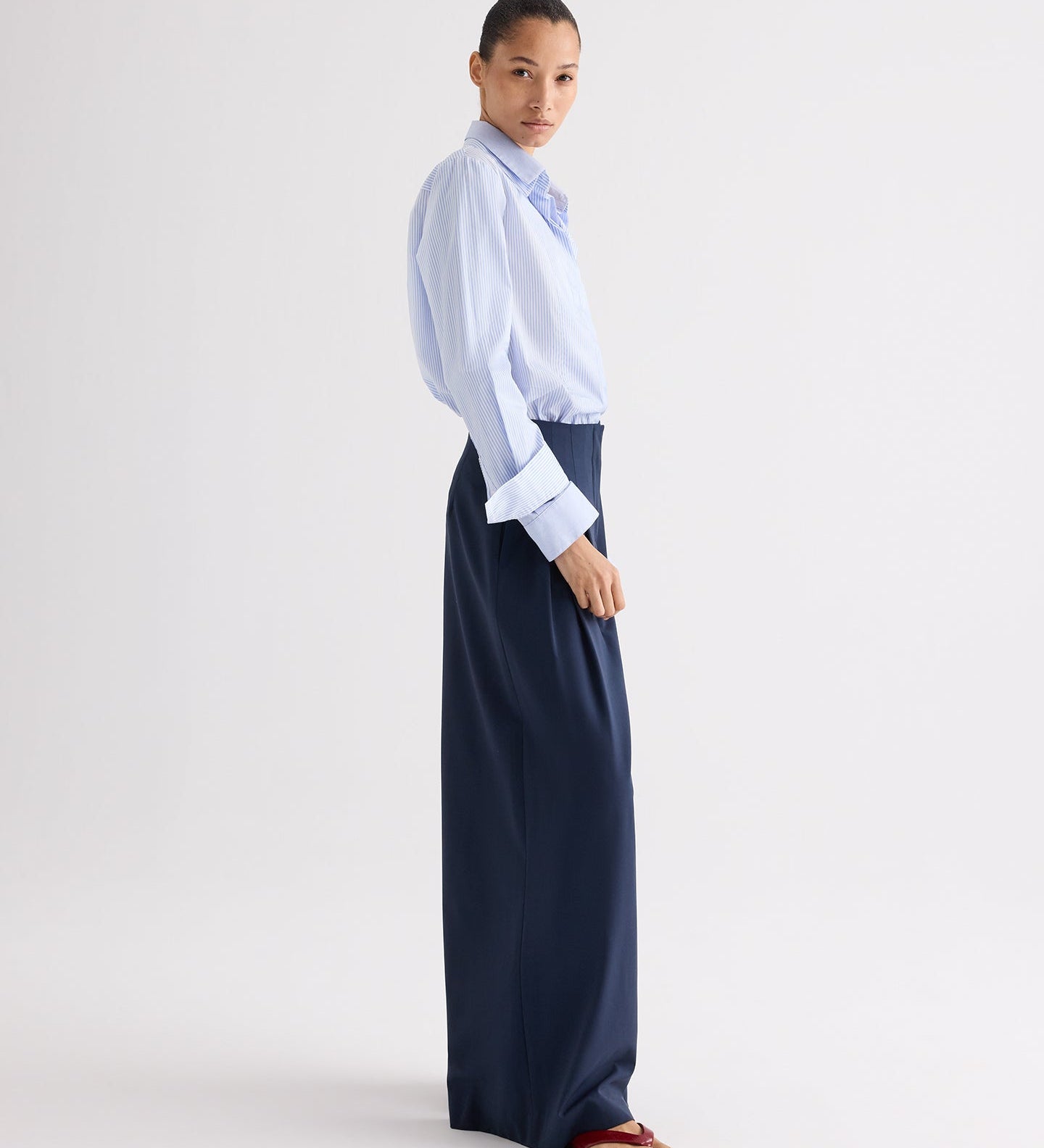 TWP - Double Layer Boyfriend Shirt in Mini Banker Stripe