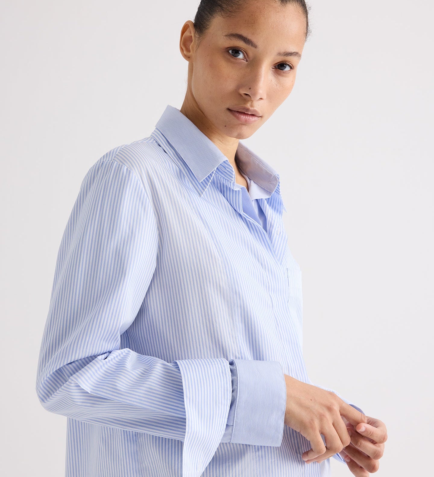 TWP - Double Layer Boyfriend Shirt in Mini Banker Stripe