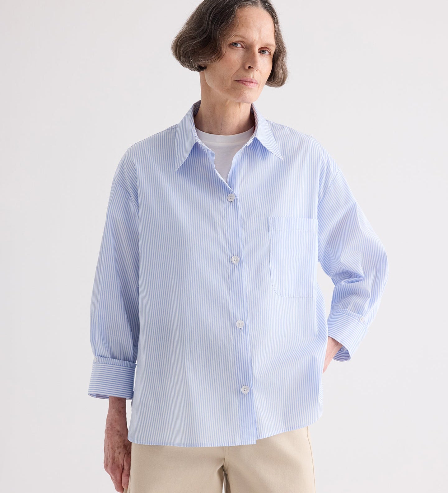 TWP - Newest Earl Shirt in Mini Banker Stripe