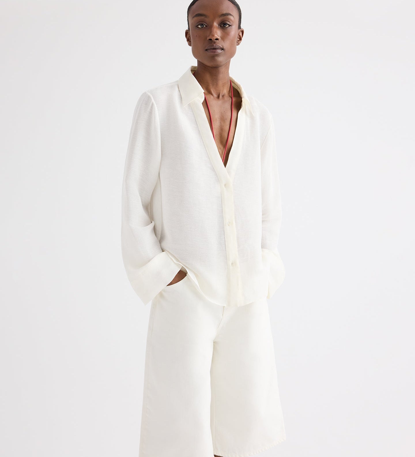 TWP - Deep V Relaxed Shirt in Linen Silk