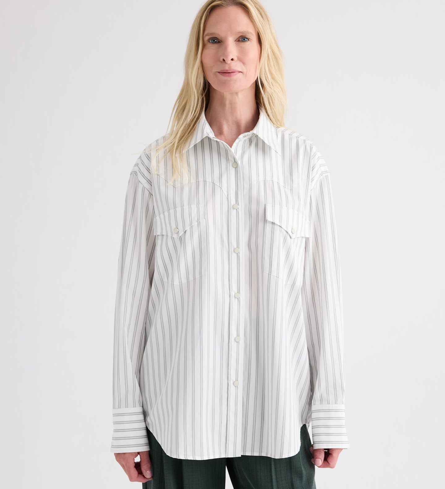 TWP - Highway Man Shirt in Mixed Hairline Cotton Stripe