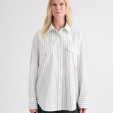 TWP - Highway Man Shirt in Mixed Hairline Cotton Stripe
