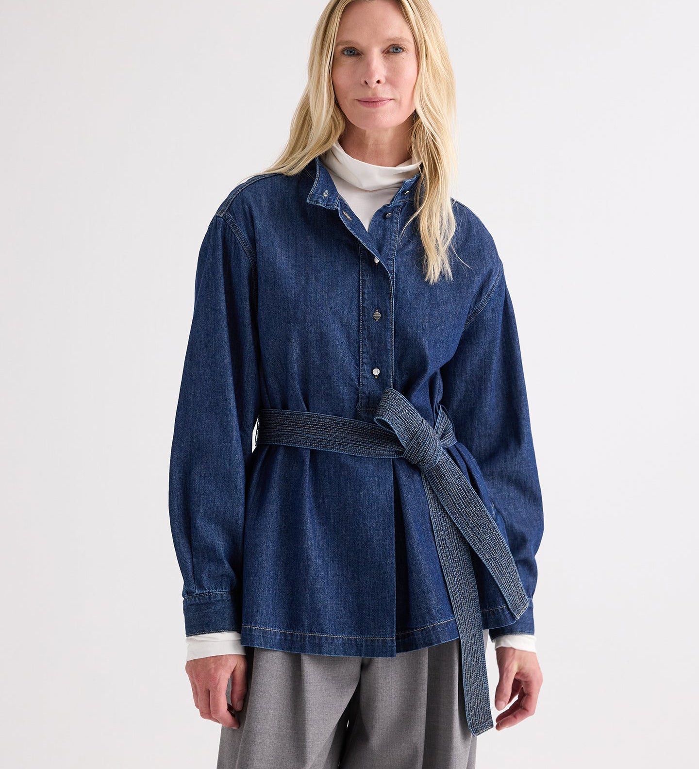 TWP - Denim Tamzin Wrap Jacket in Denim Shirting