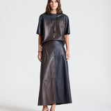 TWP - TWO TONE LEATHER BIGGISH TEE - MIDNIGHT / DARK CHOCOLATE