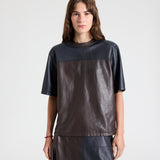 TWP - TWO TONE LEATHER BIGGISH TEE - MIDNIGHT / DARK CHOCOLATE