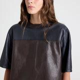 TWP - TWO TONE LEATHER BIGGISH TEE - MIDNIGHT / DARK CHOCOLATE