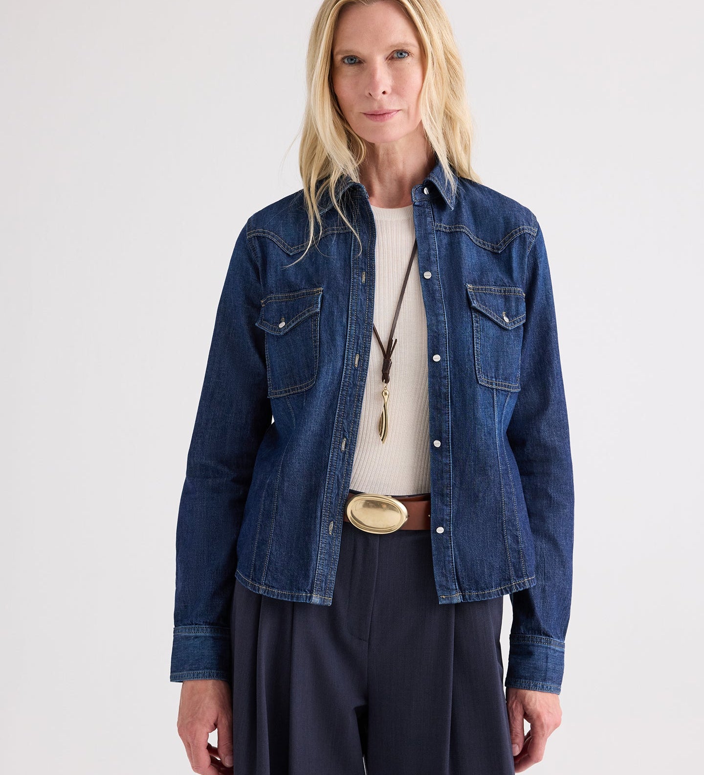 TWP - Mustang Sally with Snaps in Denim Shirting