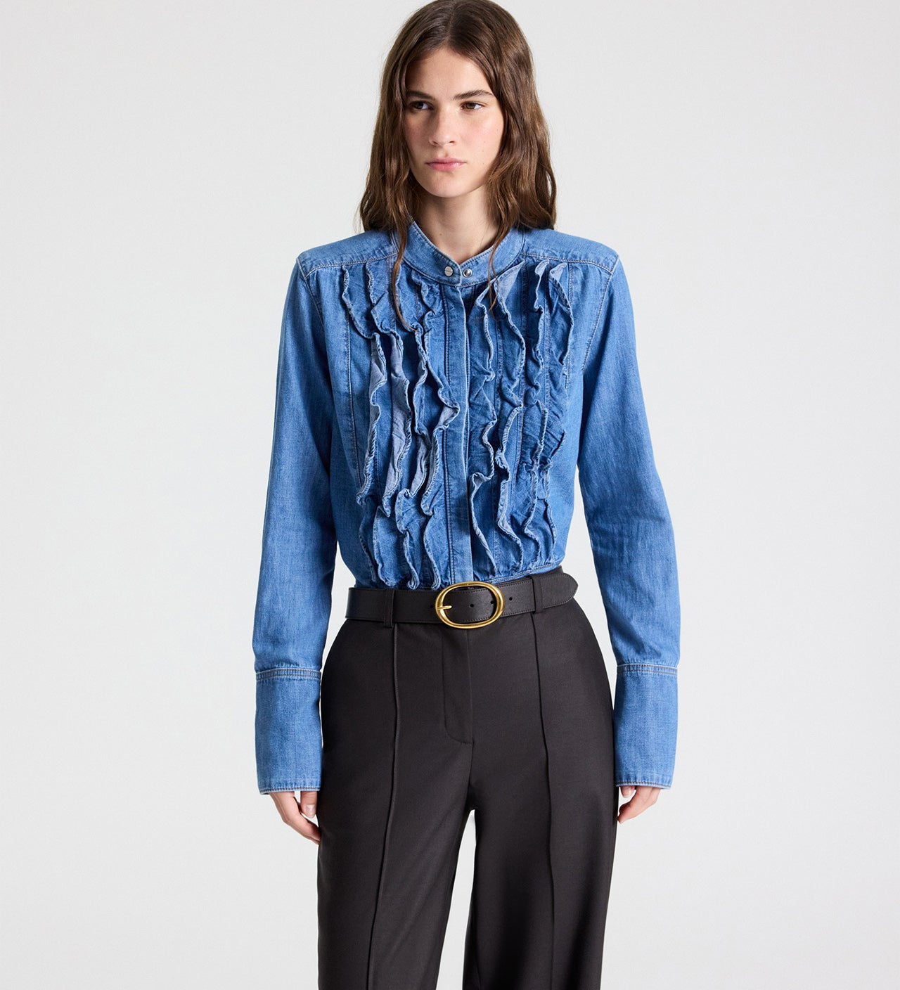 TWP - Patti Shirt with Snaps in Denim Shirting