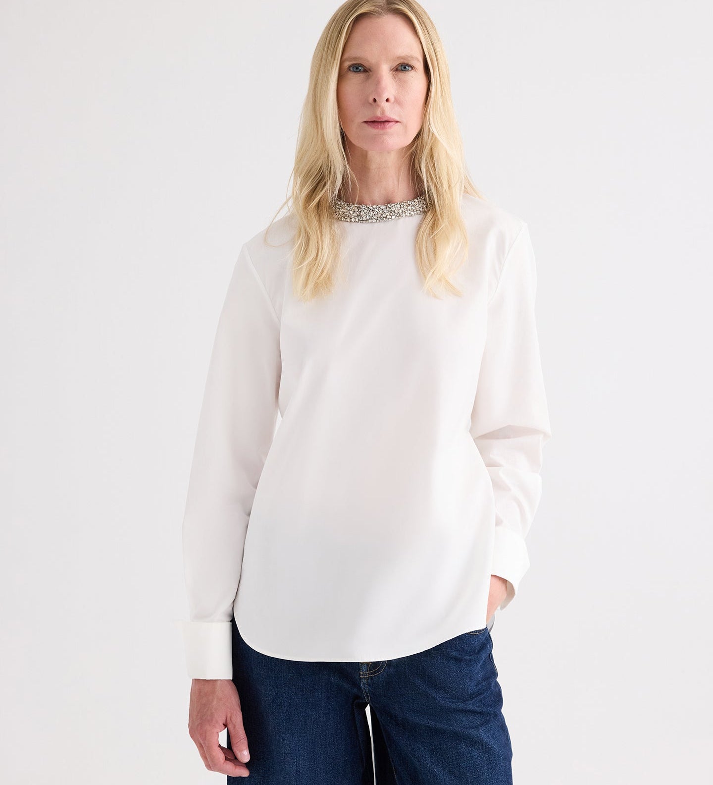 TWP - The Day We Met Shirt w/ Crystal Collar in Compact Poplin