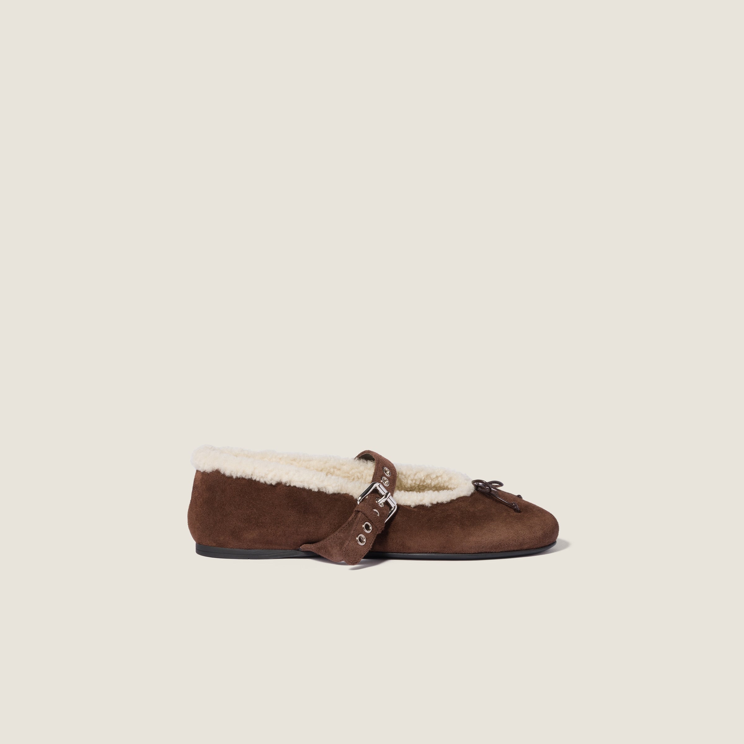 Suede and shearling ballerinas