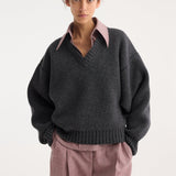 ROHE - Sculptural compact v-neck | mid grey melange