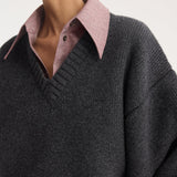 ROHE - Sculptural compact v-neck | mid grey melange