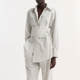 ROHE - Silk stripe belted shirt | fine stripe