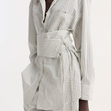 ROHE - Silk stripe belted shirt | fine stripe
