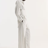 ROHE - Silk stripe belted shirt | fine stripe