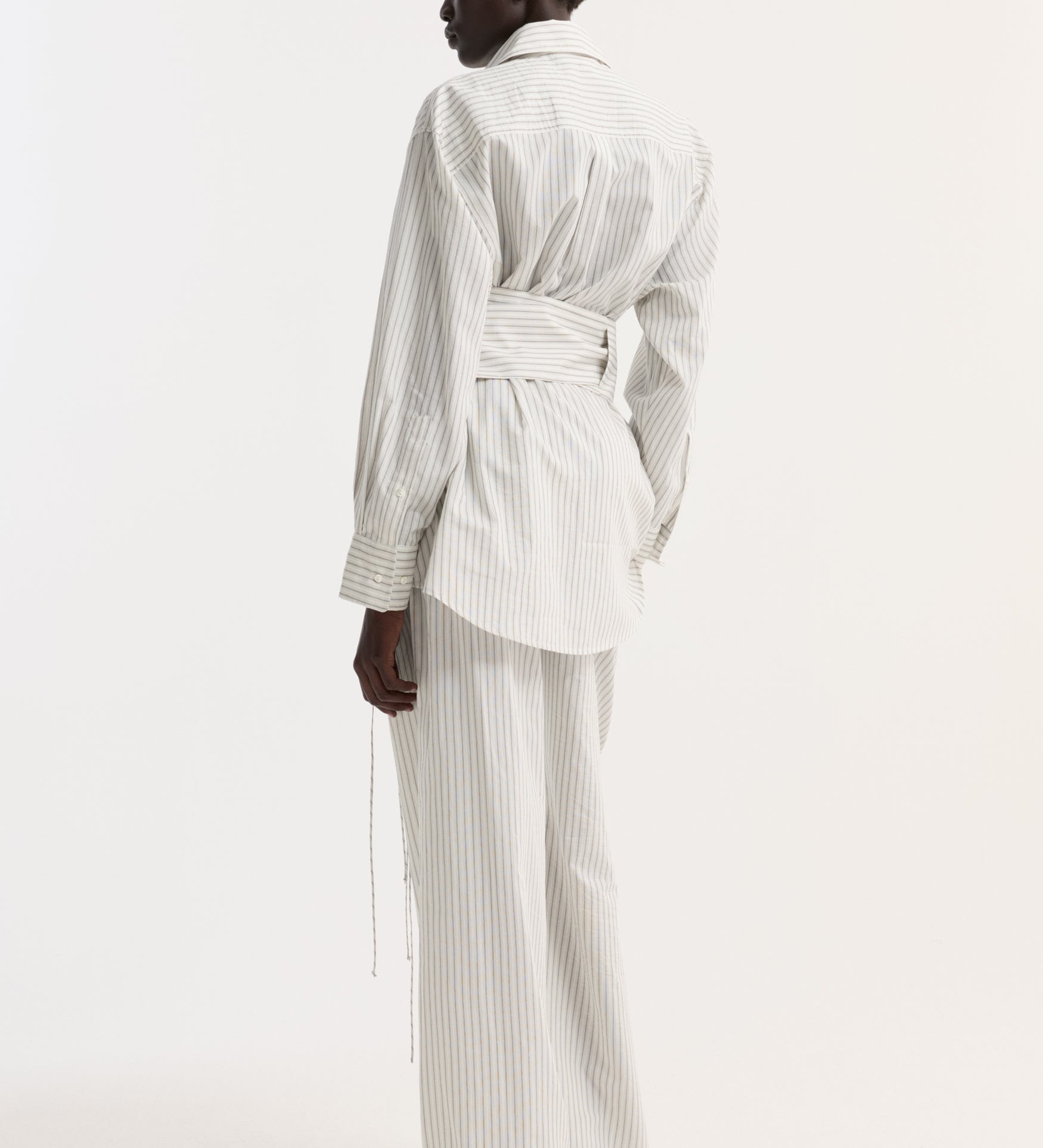 ROHE - Silk stripe belted shirt | fine stripe